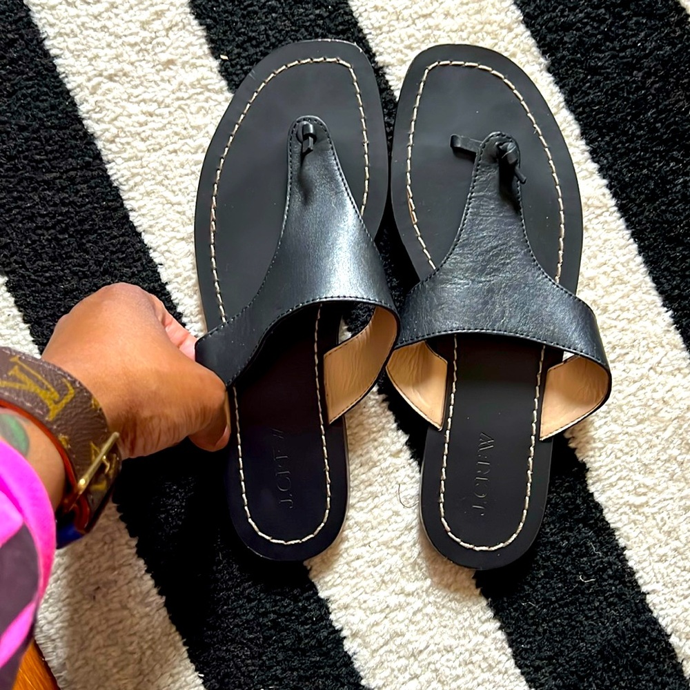 EUC J. Crew Leather Playa Knotted Flip Flops 🩴 (Black)